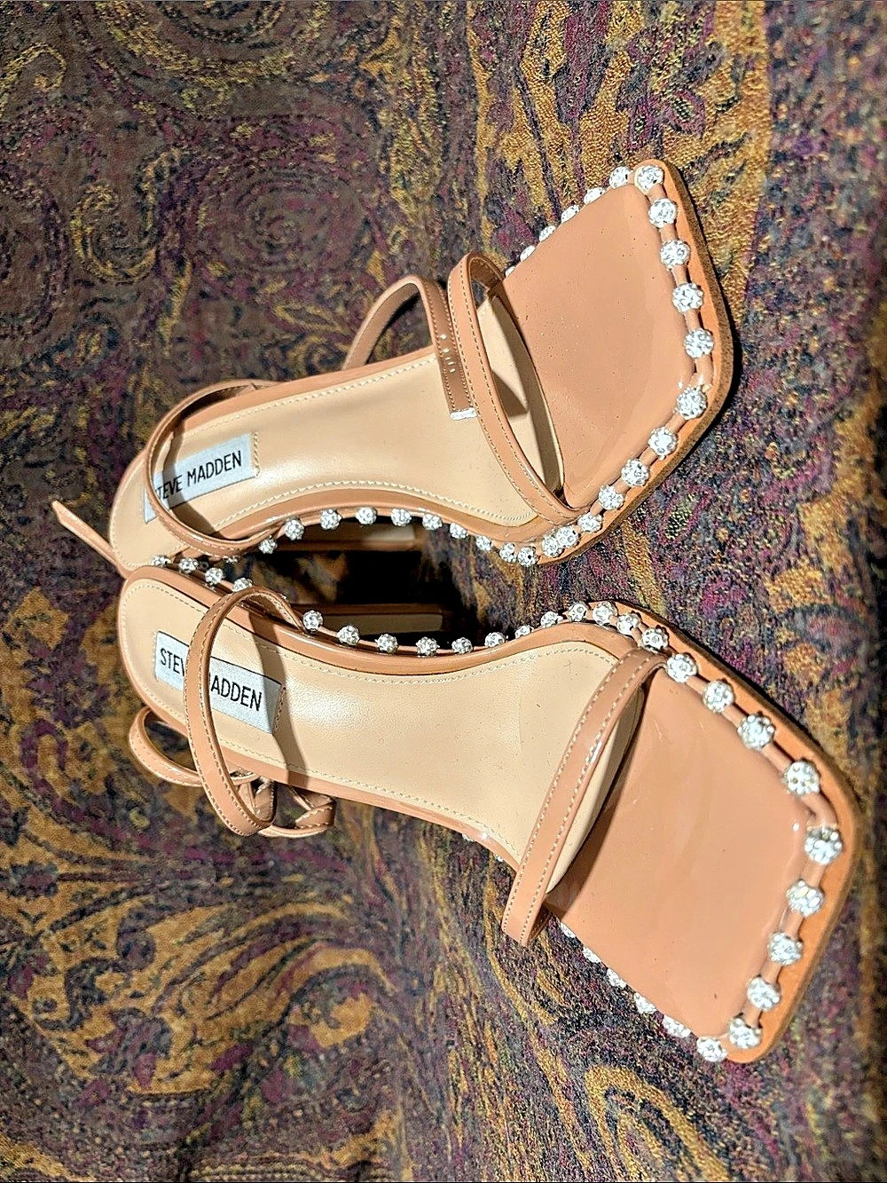 Steve Madden Zelle Sandal Rhinestone Strappy Sandals Brown